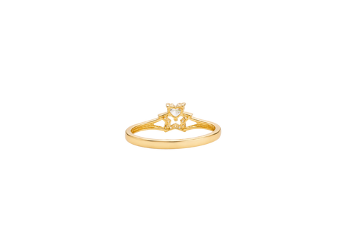 14KT Gold Ring Women's White CZ Top Stone with White CZ Stones Border Outline Only Star Shape Plain Split Band