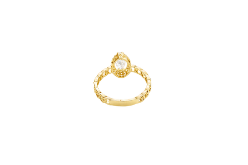 14KT Gold Women's Ring Marquise White Center Stone with White CZ Stone Border Chino Band