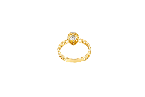 14KT Gold Ring Women's Pear White Center Stone with White CZ Stone Border Chino Band
