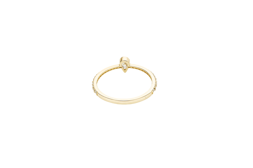 14KT Gold Ring Women's White Pear Tear Drop Center CZ Stone with Round White CZ Stones Band