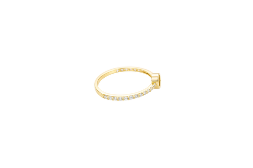 14KT Gold Ring Women's White Pear Tear Drop Center CZ Stone with Round White CZ Stones Band