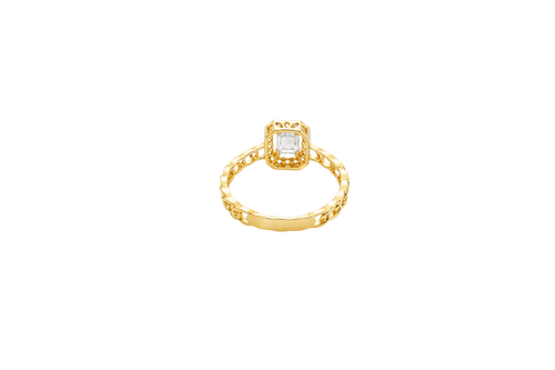 14KT Gold Ring Women's Rectangle White Center Stone with White CZ Stone Border Chino Band