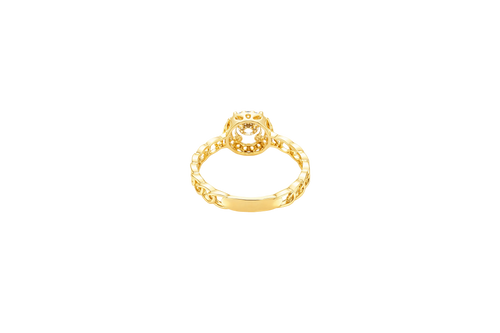 14KT Gold Ring Women's Round White Center Stone with White CZ Stone Border Chino Band