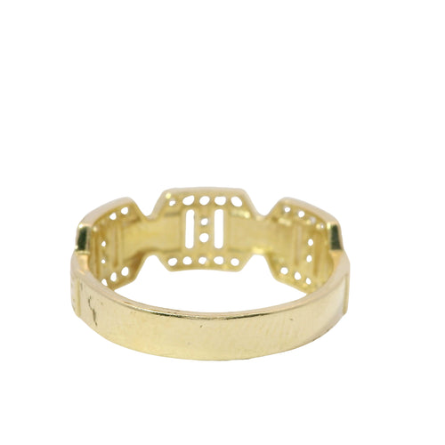 14KT Gold Ring Women's Mini White CZ Stones Mariner Link with Plain Greek Center Band
