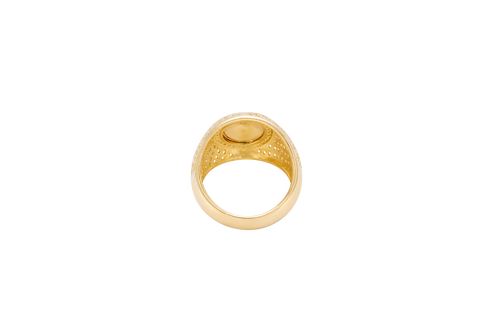 14KT Gold Ring Women's Round Two Tone St. Jude Coin Center White CZ Stones Background Edge Band with Plain Borders