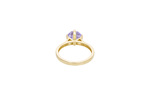 14KT Gold Ring Women's Octagon Rose Mini 4 Prong Lavender CZ Center Stone with Round White Pave CZ Stone Band