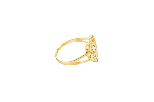 14KT Gold Ring Women's Medium Nugget Heart Shape with Plain Split Band