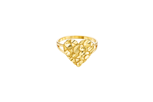 14KT Gold Ring Women's Medium Nugget Heart Shape with Plain Split Band