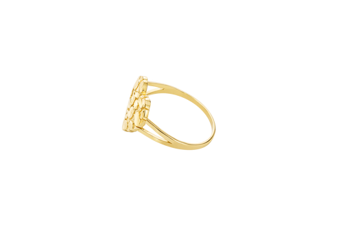 14KT Gold Ring Women's Medium Nugget Heart Shape with Plain Split Band