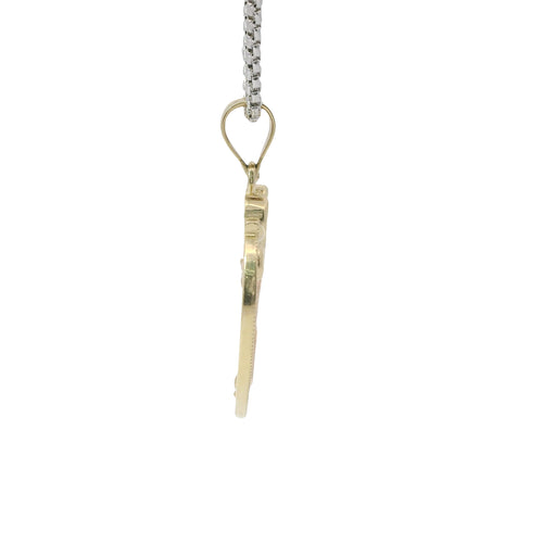 14KT Gold Charm Jumbo Two Tone White CZ Stone Open Heart Outline with Two Plain Rose Gold Open Heart Center and Plain Bell