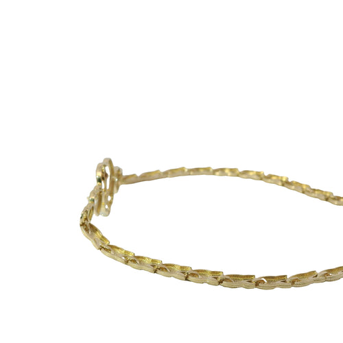 14KT Gold Bracelet Women's Two Tone Rose Gold "15" Center Quinceanera Plaque with Five Plain Open Hearts with White CZ Stones in Three of Hearts and Plain Wheat Shape Link and Lobster Clasp