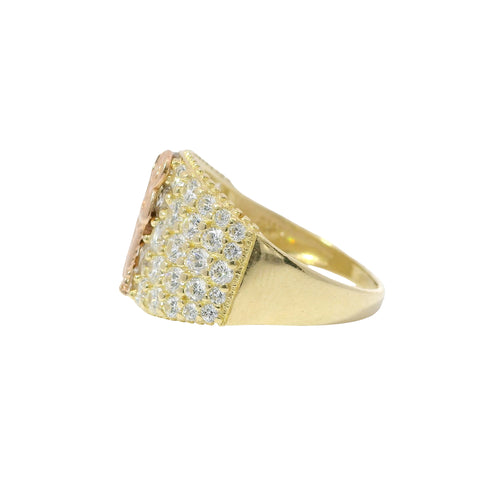 14KT Gold Ring Women's Two Tone St Jude with Five Row White CZ Stone Background