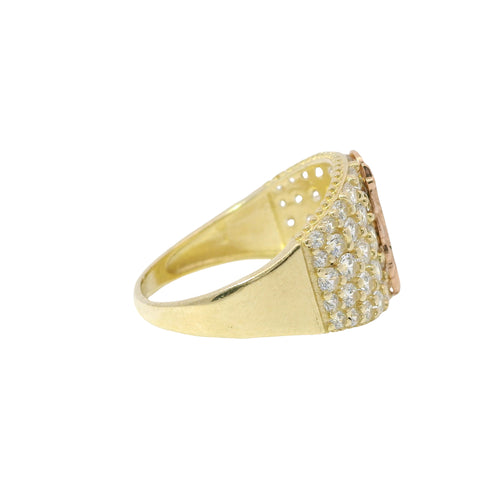 14KT Gold Ring Women's Two Tone St Jude with Five Row White CZ Stone Background
