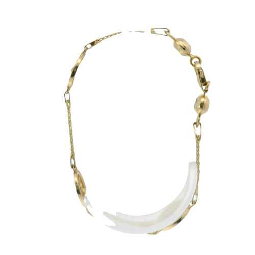 14KT Gold Bracelet Women's Three Charm Round Bumble Bee with Honeycomb Background and White CZ Stone End Bizmark Link Lobster Clasp