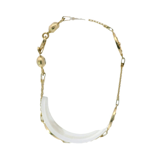 14KT Gold Bracelet Women's Three Charm Round Bumble Bee with Honeycomb Background and White CZ Stone End Bizmark Link Lobster Clasp