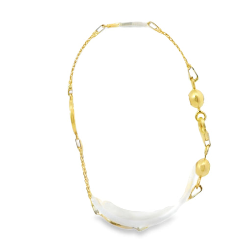 14KT Gold Bracelet Women's Three Charm White CZ Stones Round Tree of Life with White CZ Stones Borders and White CZ Stone End Bizmark Link Lobster Clasp
