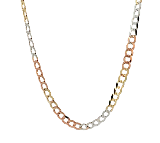 14KT Gold Chain Hollow Tri Tone Curb 8mm