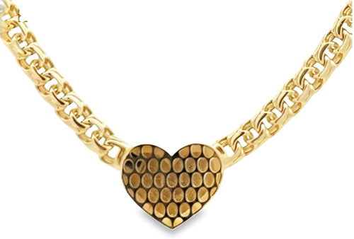 14KT Gold Chain Greek Chino Heart with Plain Clasp 7.5mm