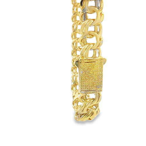 14KT Gold Chain Hollow Chino with White CZ Lock 14mm