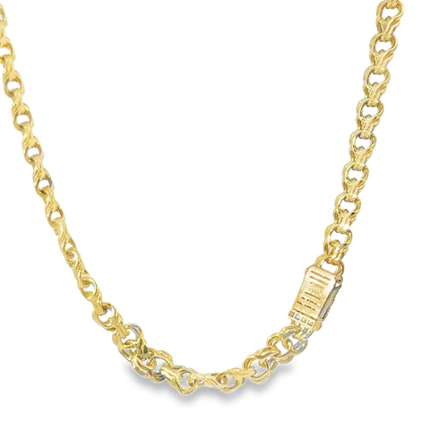 14KT Gold Chain Solid Chino with White CZ Box Clasp 6mm