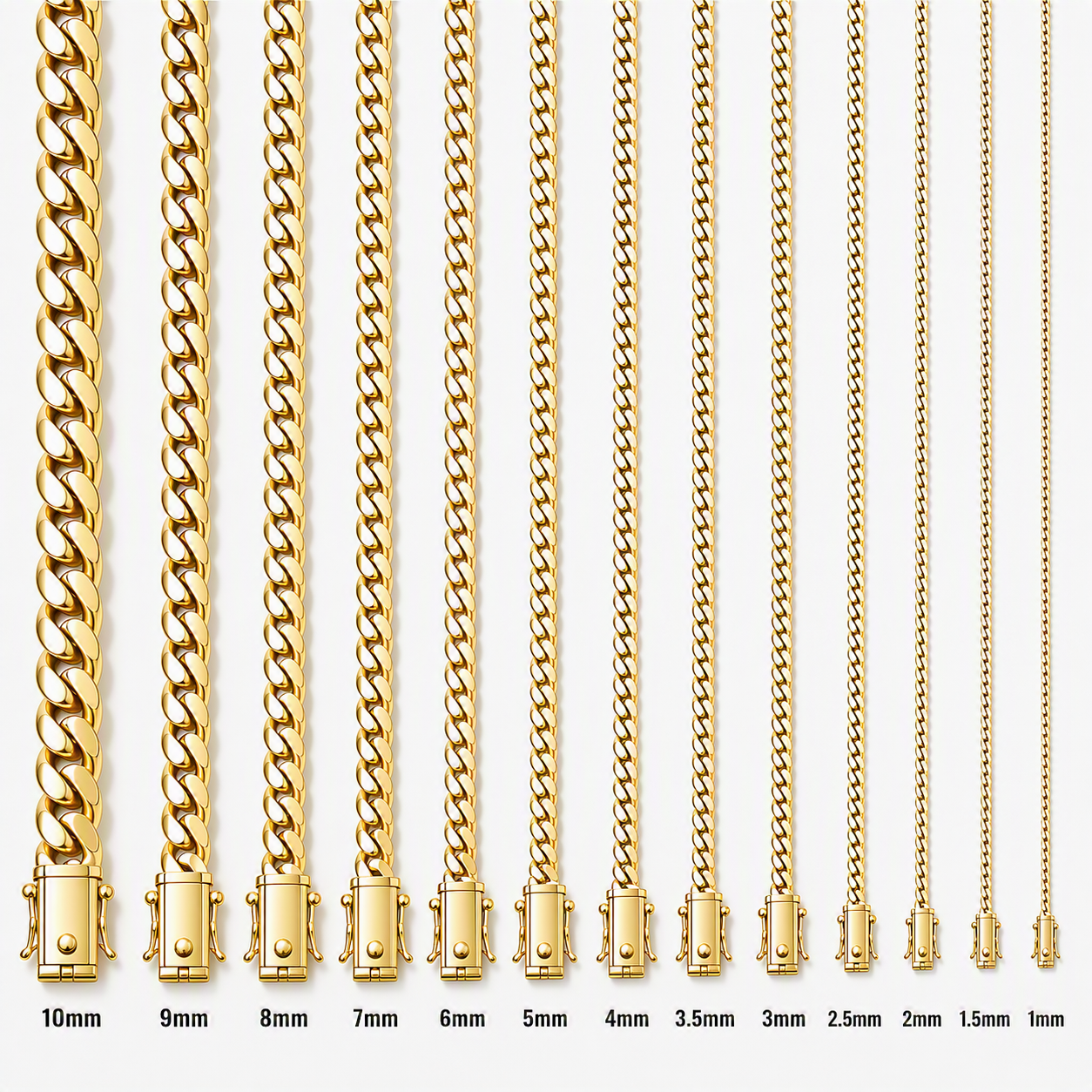 14KT Gold Chain Solid Cuban Link with Plain Clasp 1.5mm
