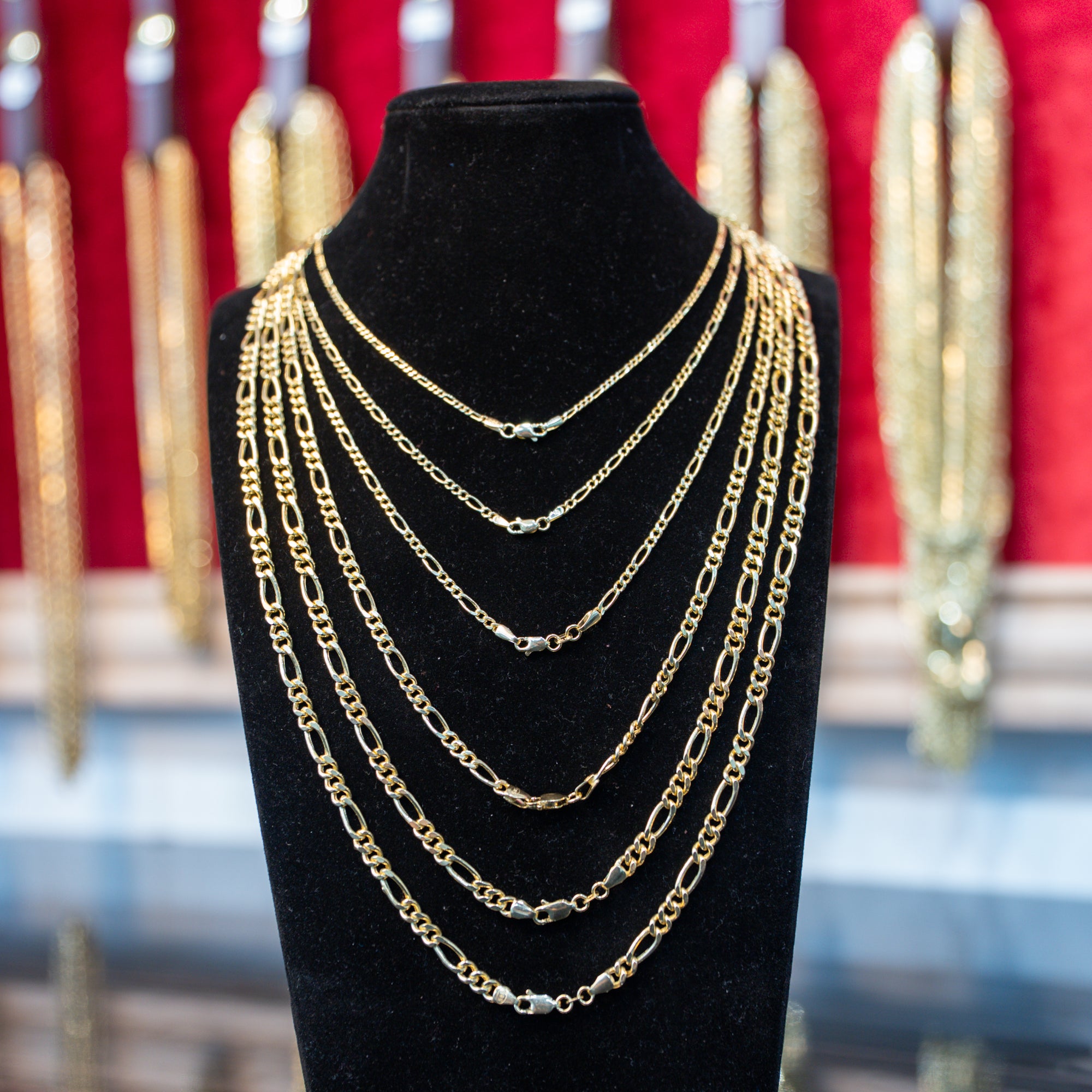 14KT Gold Chain Hollow Figaro Plain 2mm