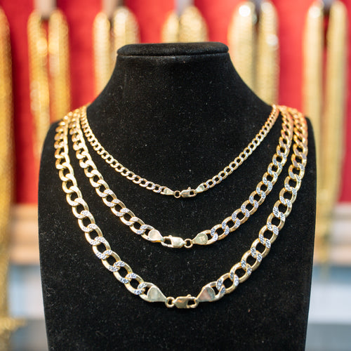 14KT Gold Chain Hollow Curb Pave 9mm