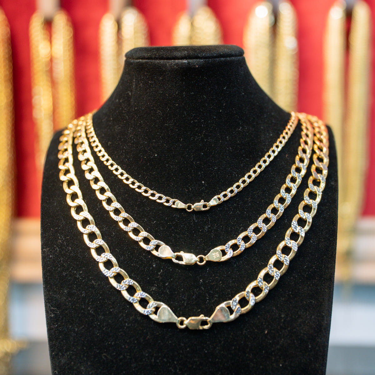 14KT Gold Chain Hollow Curb Pave 1.5mm