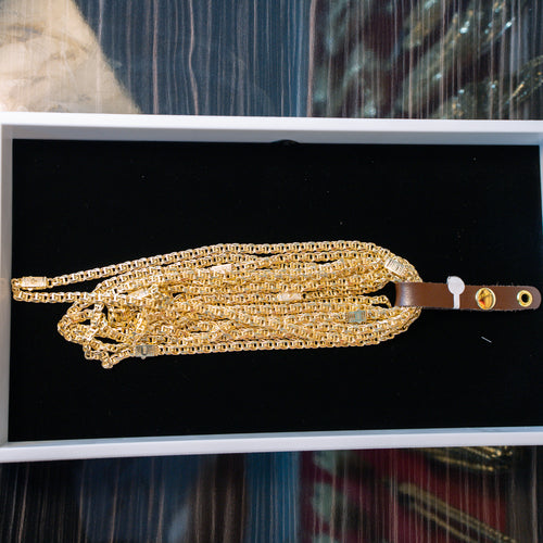 14KT Gold Chain Hollow Crown Greek Chino Link with White CZ Stones Plain Diamond Shape Emblem on Designer Style Lock 6.5mm