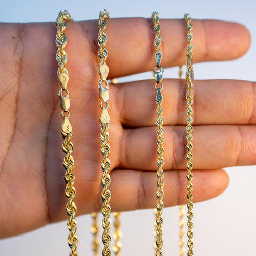 14KT Gold Chain Hollow Cashmere Diamond Cut Rope 1.5mm