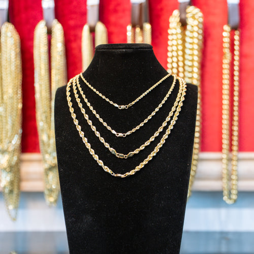 14KT Gold Chain Hollow Cashmere Diamond Cut Rope 1.5mm