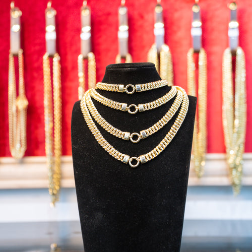 14K Gold Chain Princessa with White CZ Stones and Plain Clasp