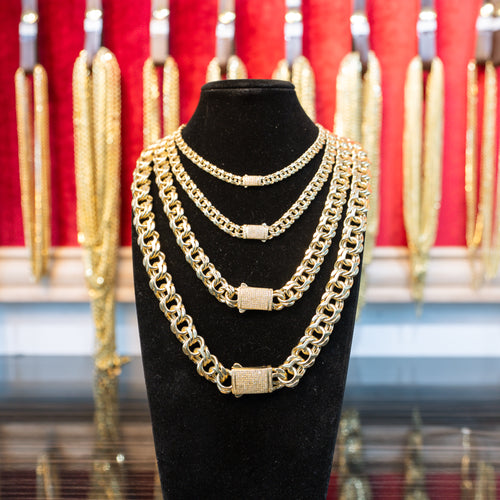 14KT Gold Chain Hollow Chino with White CZ Lock 2mm