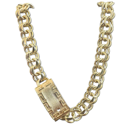 14KT Gold Chain Hollow Chino with Greek Border Pin Lock 2mm