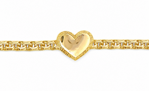 14KT Gold Chain Solid Greek Chino Heart White CZ Double Box with Diamond Outline on Clasp 10mm