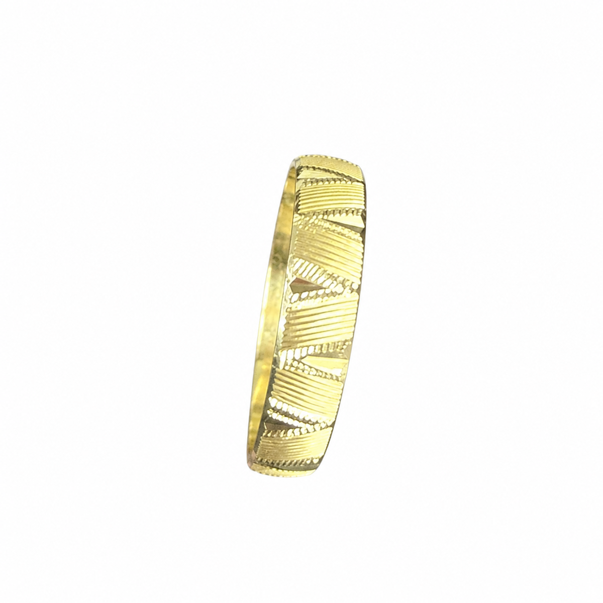 14KT Gold Ring Unisex Hollow Plain Diamond Cut Striped Triangle Etched Band 4mm