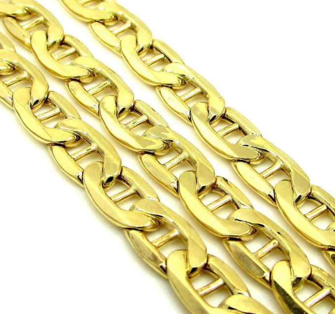 14KT Gold Chain Hollow Mariner with White CZ Box Clasp 1.5mm