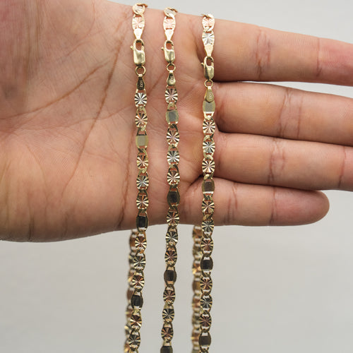 14KT Gold Chain Solid Tri Tone Mirror Valentino with Lobster Clasp 2mm