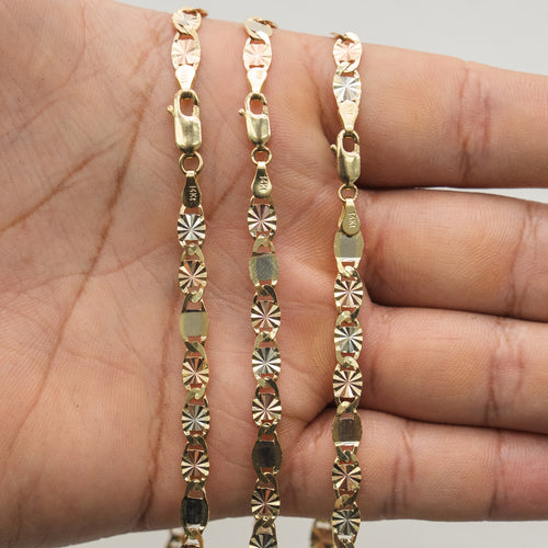14KT Gold Chain Solid Tri Tone Mirror Valentino with Lobster Clasp 2mm