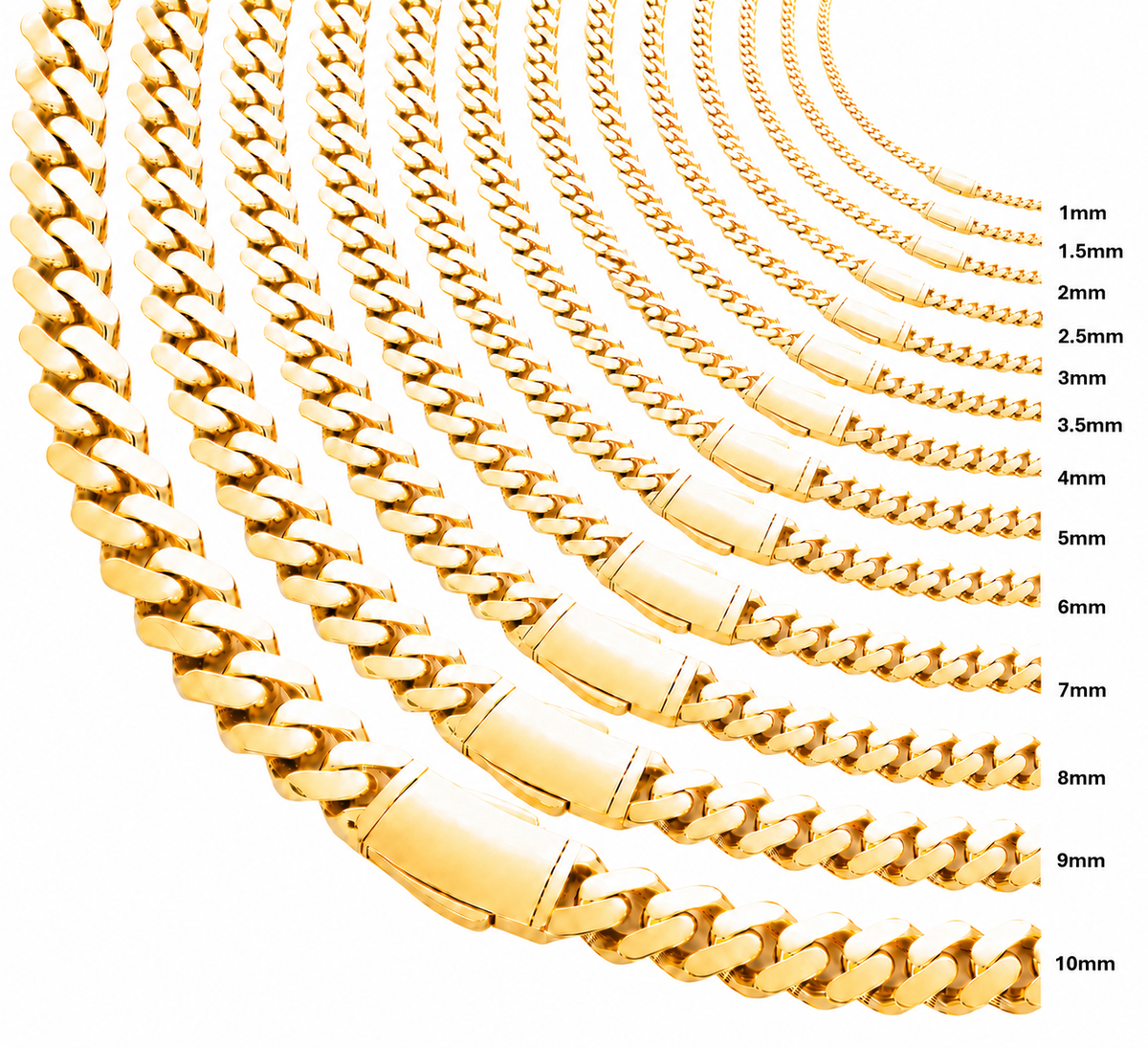 14KT Gold Chain Hollow Miami Cuban with Plain Curved Designer Style Double Box Clasp 3mm