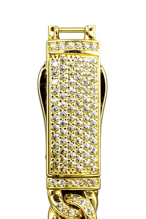 14KT Gold Chain Hollow Miami Cuban with Plain Designer Style White CZ Stones Double Box Clasp 10mm