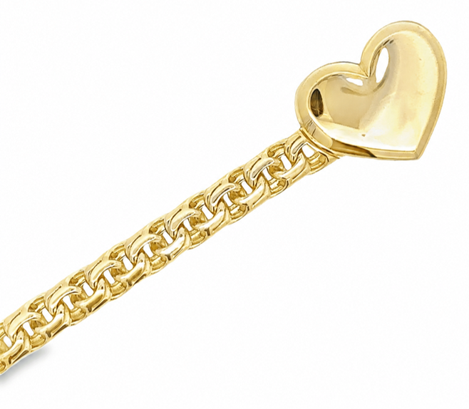 14KT Gold Chain Solid Chino Heart White CZ Box Clasp 10mm