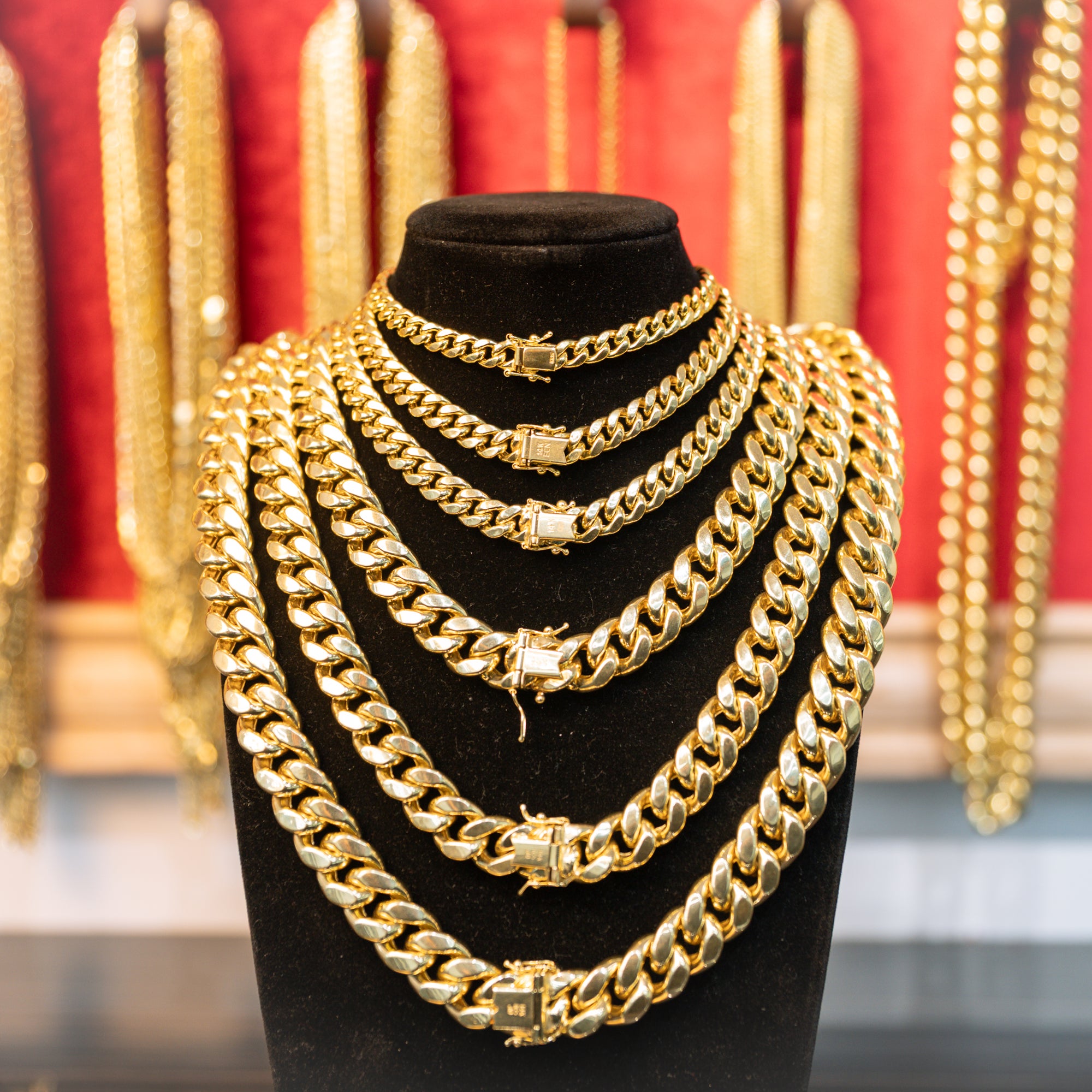 14KT Gold Chain Hollow Puffy Miami Cuban with Plain Lobster Clasp 1.3mm