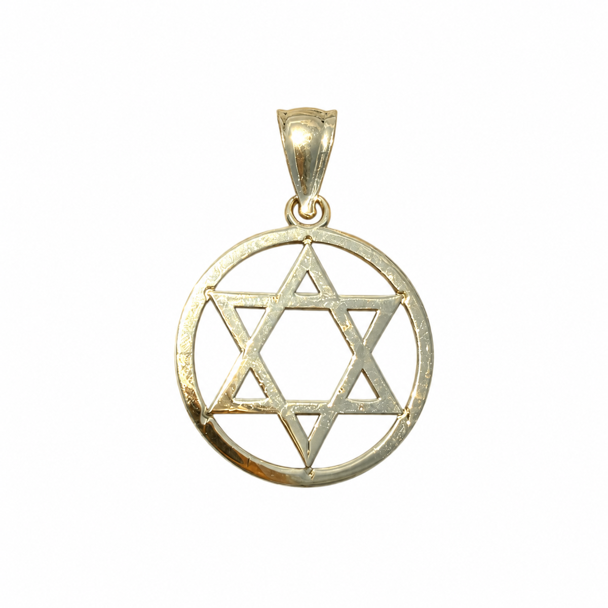 14KT Gold Charm Large Plain Round Star of David with Plain Bell