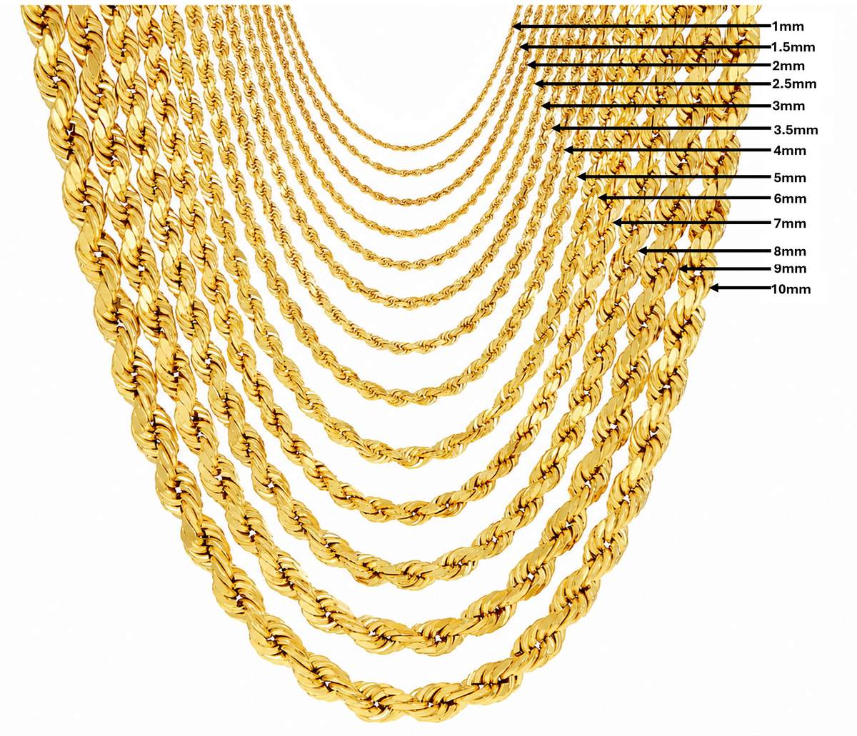 14KT Gold Chain Solid Diamond Cut Rope 1.5mm