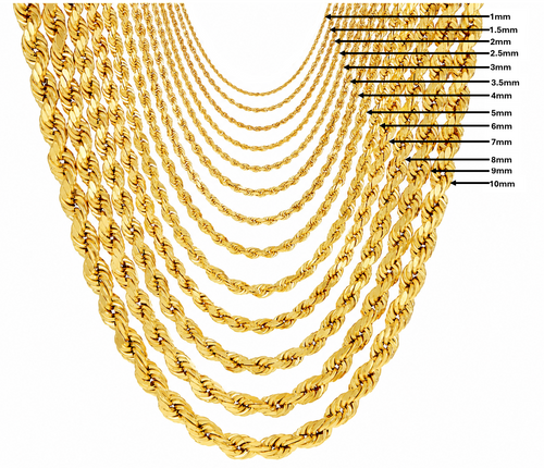14KT Gold Chain Solid Diamond Cut Rope 2.5mm