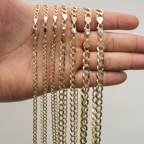 14KT Gold Chain Solid Curb Yellow Diamond Cut 10mm