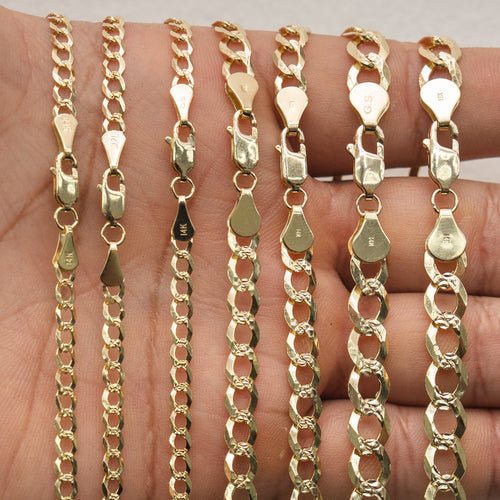 14KT Gold Chain Solid Curb Yellow Diamond Cut 8.5mm