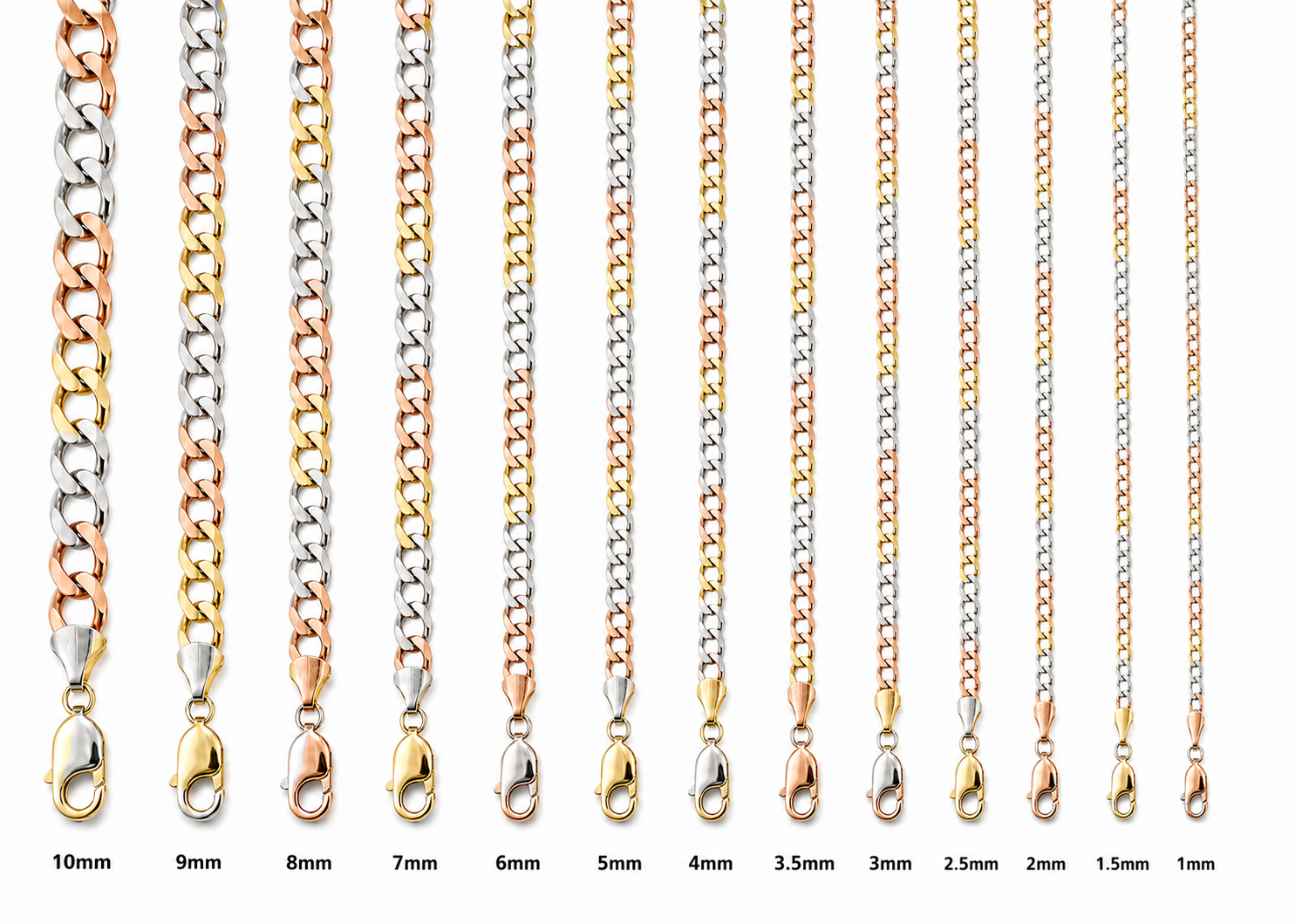 14KT Gold Chain Hollow Tri Tone Curb 5mm
