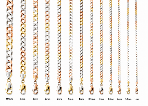 14KT Gold Chain Solid Tri Tone Curb 2.5mm